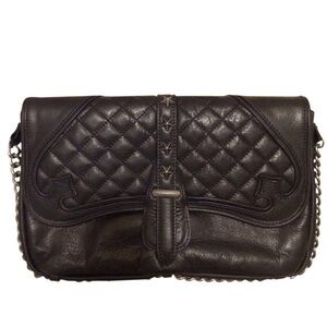Ash Black Leather Clutch with Chain